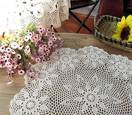 Laivigo New Handmade Crochet Lace Round Table Cloth Doilies Doily,27 Inch,Beige