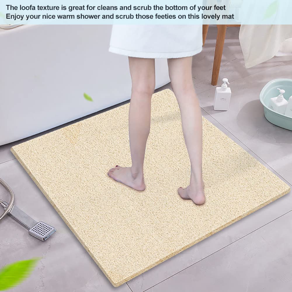 Shower Mat Non Slip Without Suction Cup, 24 X 24 Inch Pvc Loofah Shower, Bath, Tub Mat With Drain For Textured Surface, Quick Dr