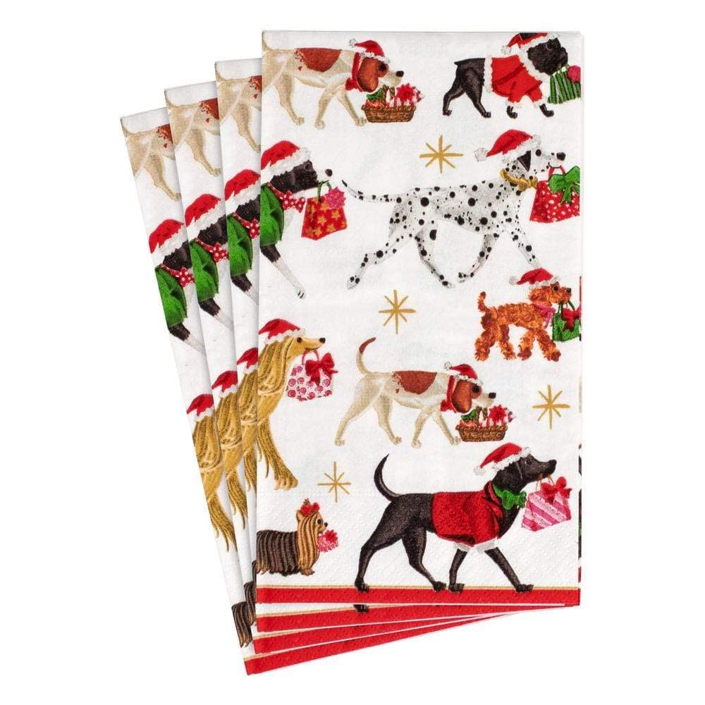 Caspari Christmas Delivery Paper Guest Towel Napkins In White - Two Packs Of 15