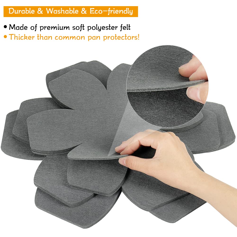 Bykitchen Pan Pot Protectors, Set Of 12 And 3 Different Sizes, Larger & Thicker Felt Pot Pan Separators, Gray Pan Dividers Prote