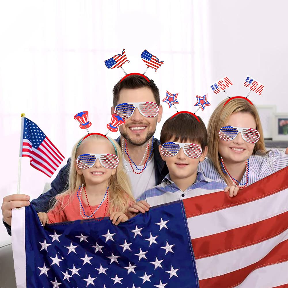 Movinpe 120 Pcs Patriotic Party Favors, 4Th Of July Accessories Headbands, Shutter Shades Glasses, Beaded Necklaces, Hand Held U