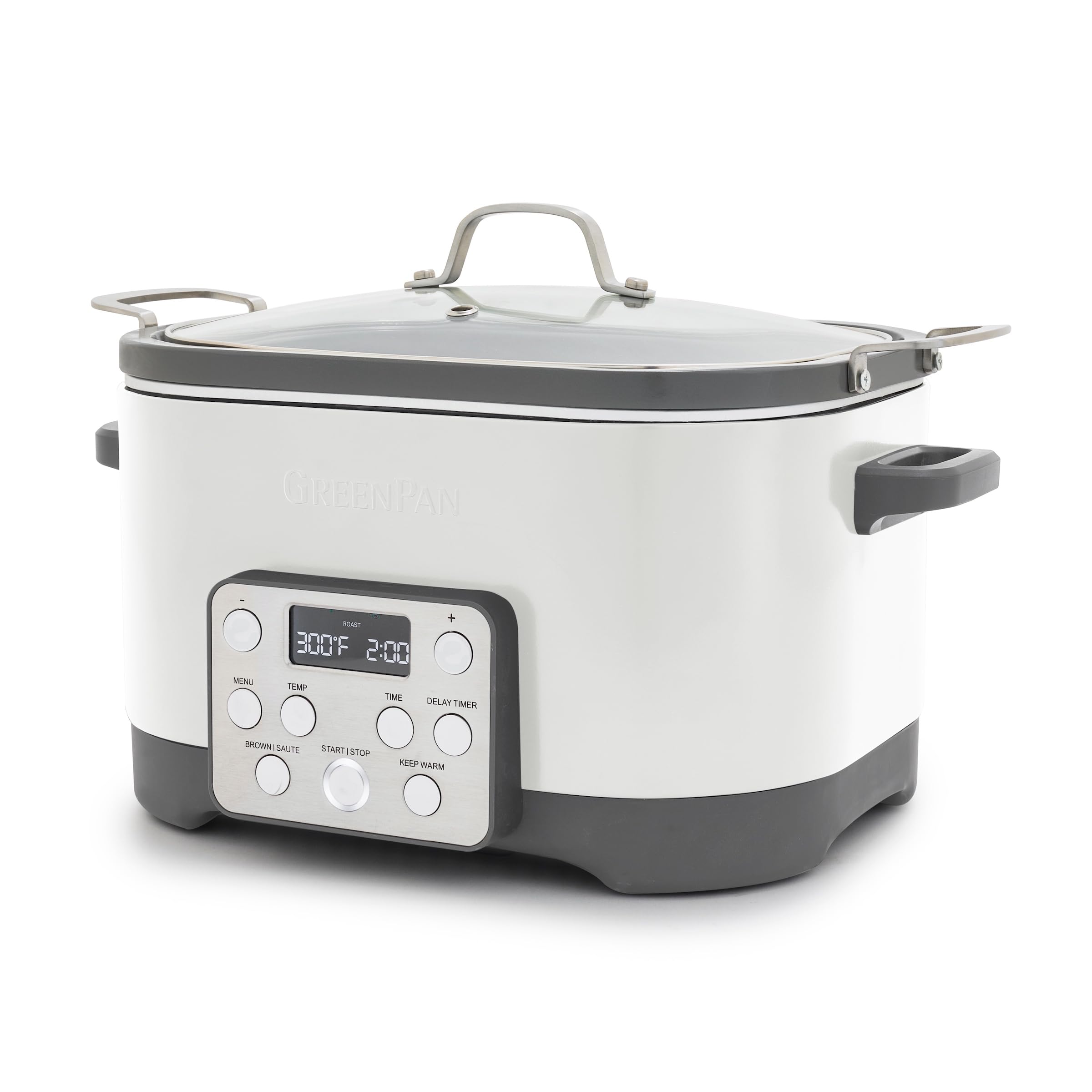 GreenPan Electric 6QT Slow Cooker with Lid, Ceramic Nonstick PFAS-Free Removable Pot, 5-in-1 Multifunction Design, In-Pot-Browni