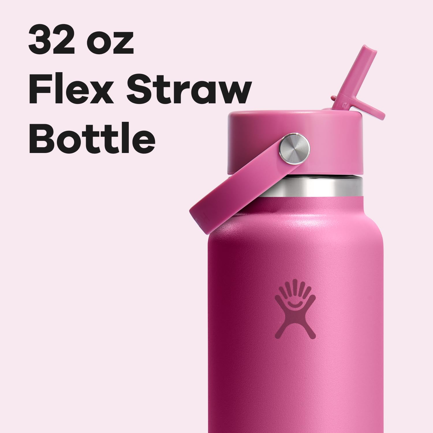 Hydro Flask Water Bottle - Insulated Stainless Steel - Wide Mouth Flex Straw Lid, Non Spill, Leakproof and Refillable in 32 Oz R