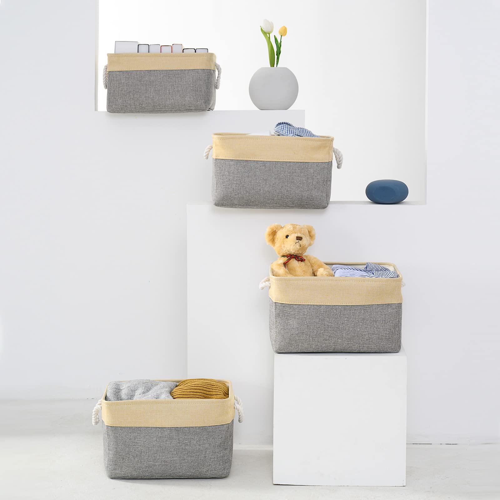 TheWarmHome Small Storage Bins Basket - Small Storage Baskets for Organizing Shelves  Fabric Storage Cubes Organizer for Baby Changing Table Clothes Shoes Sock Towel Dog Toy Decorative Basket Gift