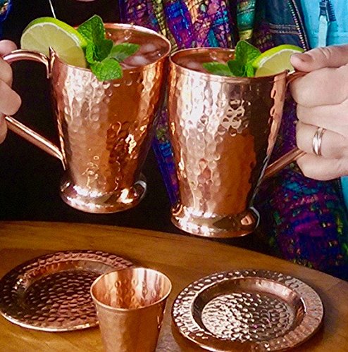 Kamojo 100% Pure Copper Coasters For Moscow Mule Mugs - Hand Hammered By Artisans In India - Protect Your Furniture From Condens