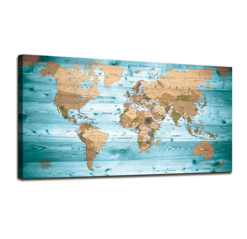 World Map Poster Wall Art For Office Decor Vintage Photos Canvas Prints Nautical Decor Large Modern Framed Art Map Of The World