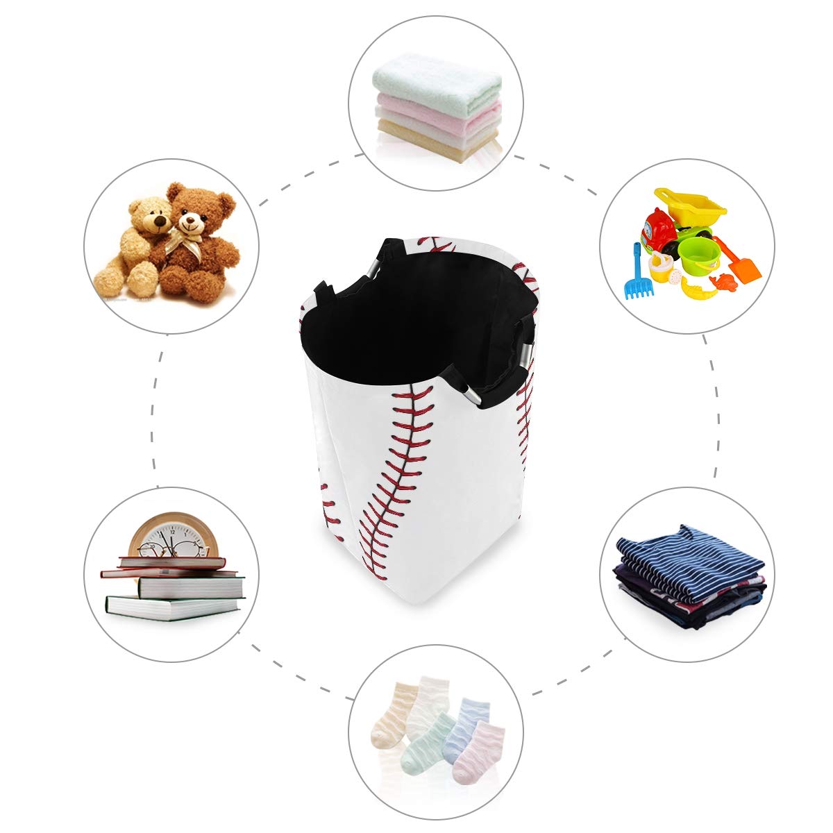 22.7''(H) Collapsible Laundry Hamper Baseball Print Laundry Basket Organizer Large With Handle Foldable Clothes Hamper