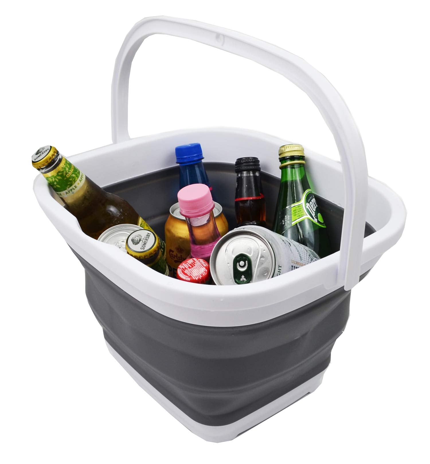 SAMMART 11L (2.9 Gallon) Collapsible Rectangular Handy Basket/Bucket (1  White/Grey)