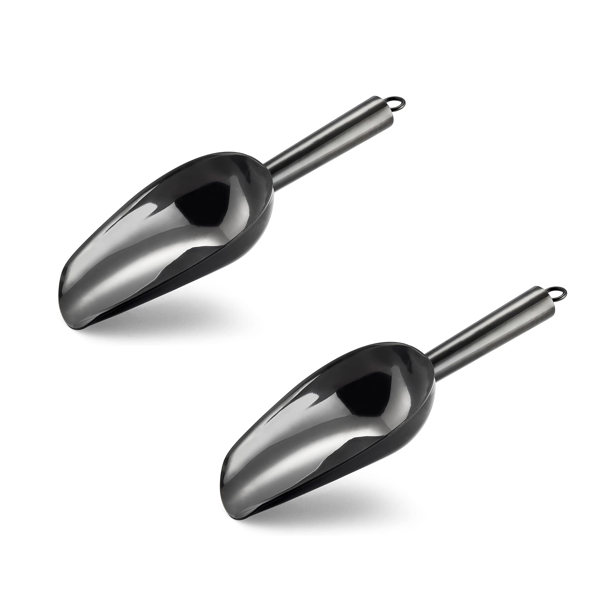 6 Ounce Ice Scoop Set Of 2, E-Far Platinum Black Stainless Steel Small Scoops For Ice Cube/Candy/Flour/Sugar, Metal Utility Scoo