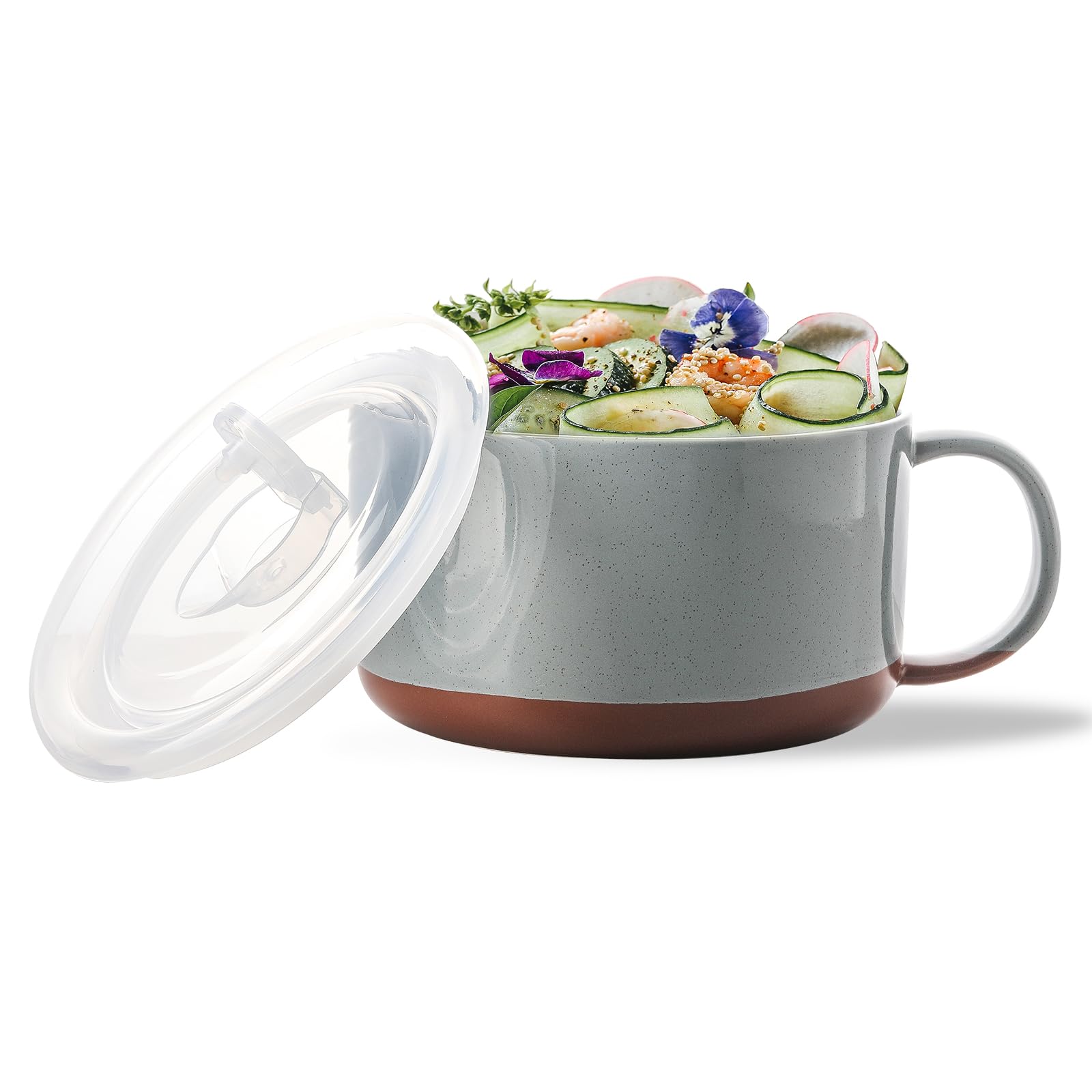 Chubacoo Jumbo Ceramic Soup Bowl with Lid, Microwave Safe  Blue
