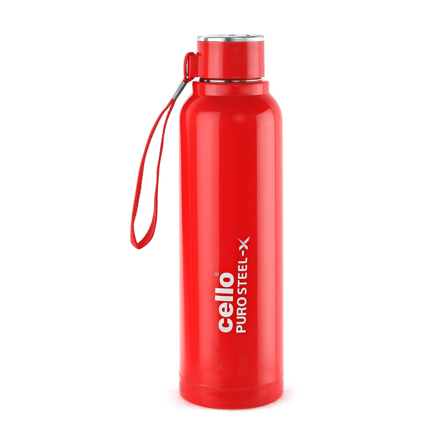 CELLO Puro Steel-X Benz 900 | Leak Proof| Wide Mouth & Easy to Open | Insulated Inner Steel Water Bottle | 730ml | Red