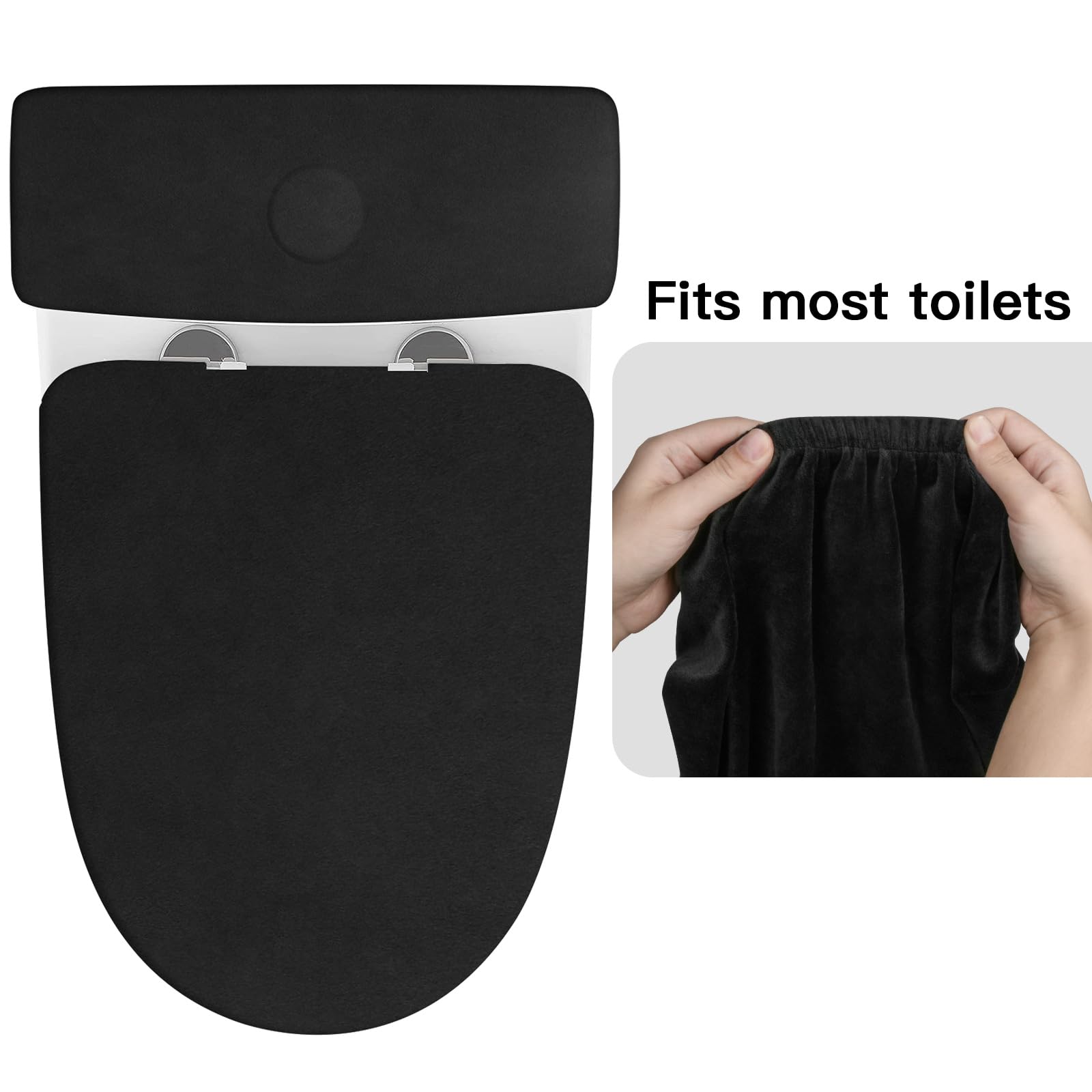 Toilet Lid Cover And Toilet Tank Lid Cover Replacement Toilet Cover With Elastic Bottom For Bathroom Decor Accessories (Black)