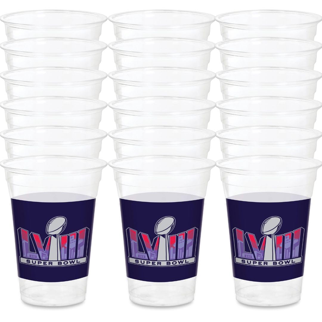 Amscan Super Bowl Lviii Reusable Multicolor Plastic Cups-16Oz, Set Of 25 Cups, 16 Oz