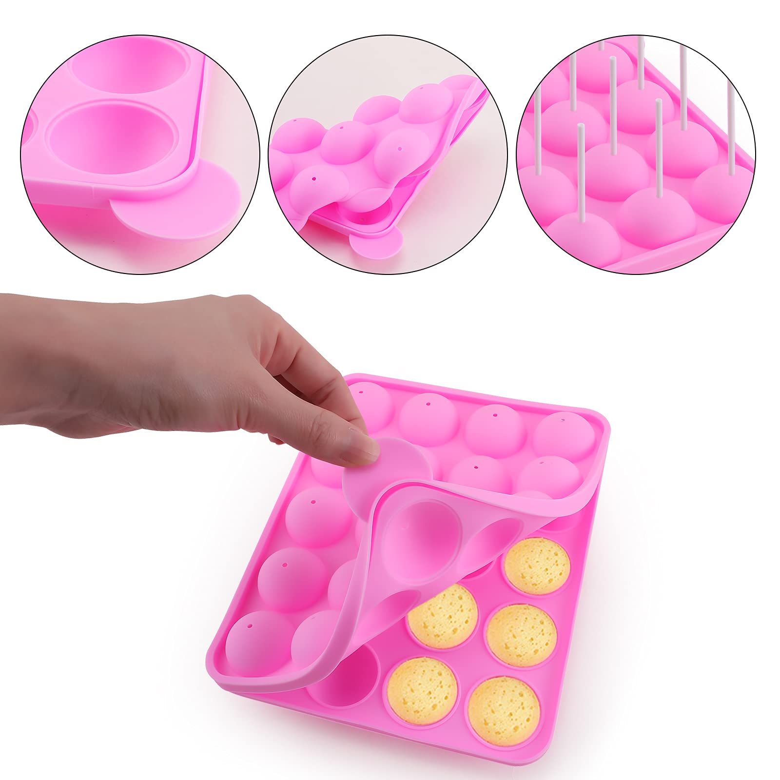 Difenlun Silicone Cake Pop Mold, 2 Pack 20 Cavity Lollipop Party Cupcake Baking Mold Tray With 20 Sticks