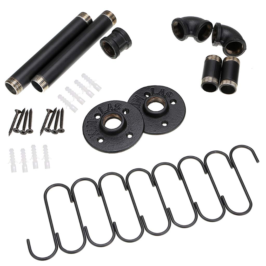 Sumnacon 16 Inch Industrial Pipe Pan Pot Rack With 8-Hooks, Wall Mounted Metal Rail Kitchen Utensil Pot Pan Lid Storage Organize