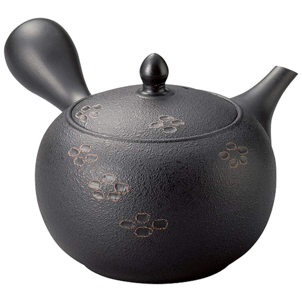 Yamakiikai Japanese Large Kyusu Tokoname Handmade Clay Teapot 15.6 Fluid Ounces Shunjuu Scarlet Crest Pattern Black L339 From Ja
