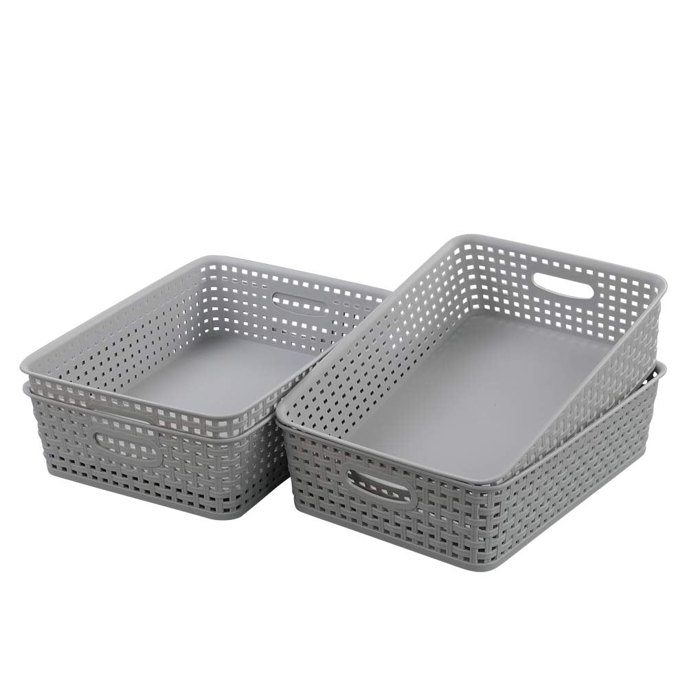 Yarebest 4-Pack Plastic Office Storage Baskets, A4 Basket Trays, Grey