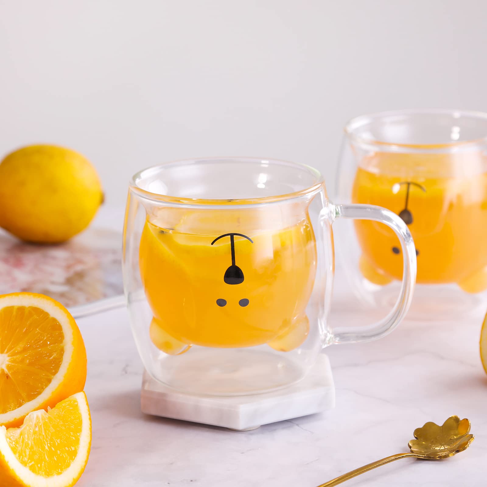 Shendong Cute Bear Mugs Set Of 2 Cute Cups Bear Tea Coffee Cup With Handle 8.5Oz Milk Cup Double Wall Insulated Glass Espresso C