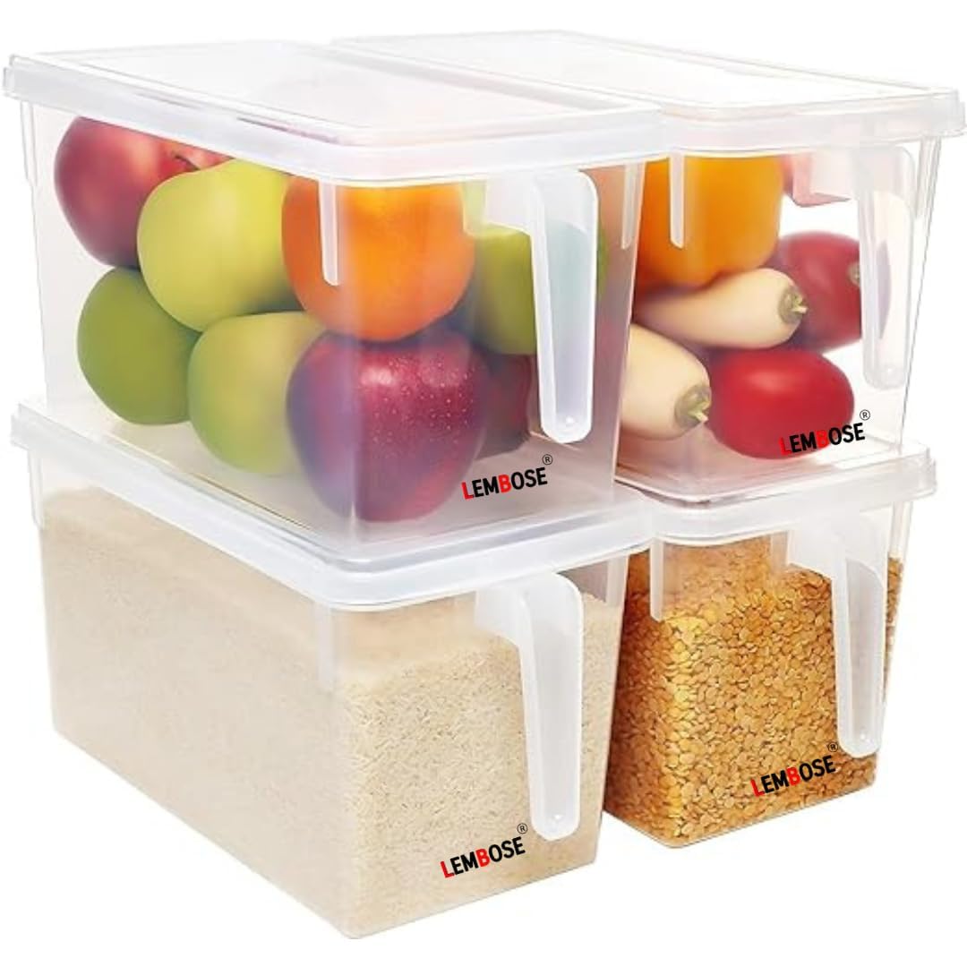 Lembose Plastic Fridge Storage Refrigerator Organizer Container Square Handle Food Storage Organizer Boxes For Vegetable With Li
