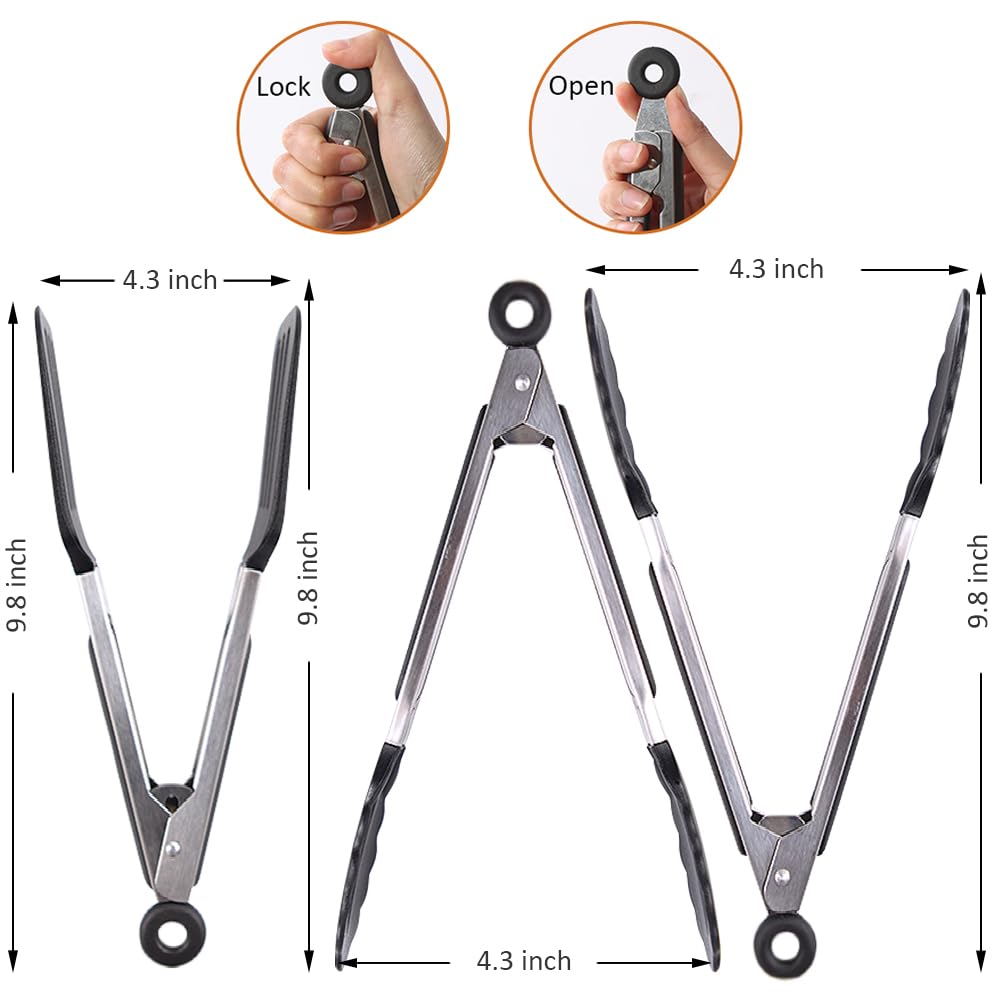 Pharamat 9 Inch Small Kitchen Tongs Set Of 3, Silicone Cooking Tongs With Silicone Tips And Stainless Steel Handle, Silicone Ton