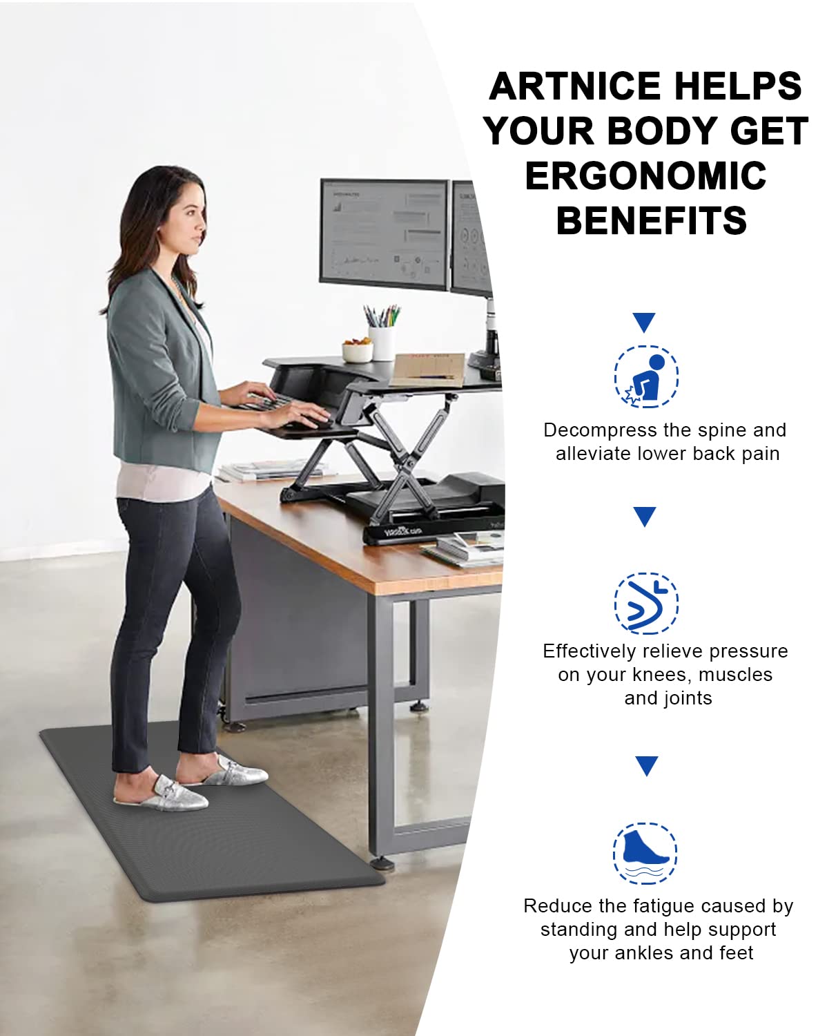 Artnice Kitchen Floor Mats Cushioned Anti Fatigue Mat, Waterproof Non-Slip Standing Desk Mat, 0.75'' Heavy Duty Comfort Kitchen