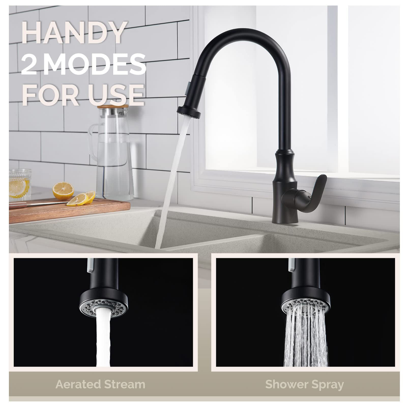 Faucet Spray Head Matte Black, Angle Simple Replacement Pull Down Sprayer, Sink Faucet Nozzle Sprayer With Stream And Spray Mode