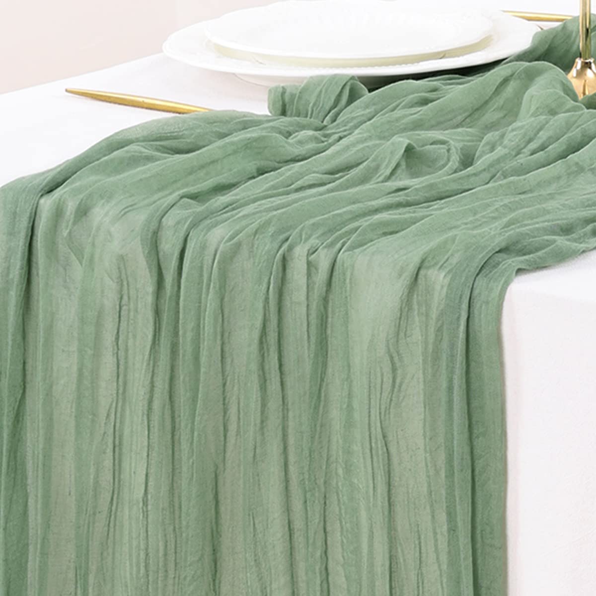 Socomi Cheesecloth Table Runner 14Ft Gauze Boho Rustic Sage Green Cheese Cloth Table Runner For Wedding Bridal Shower Thanksgivi