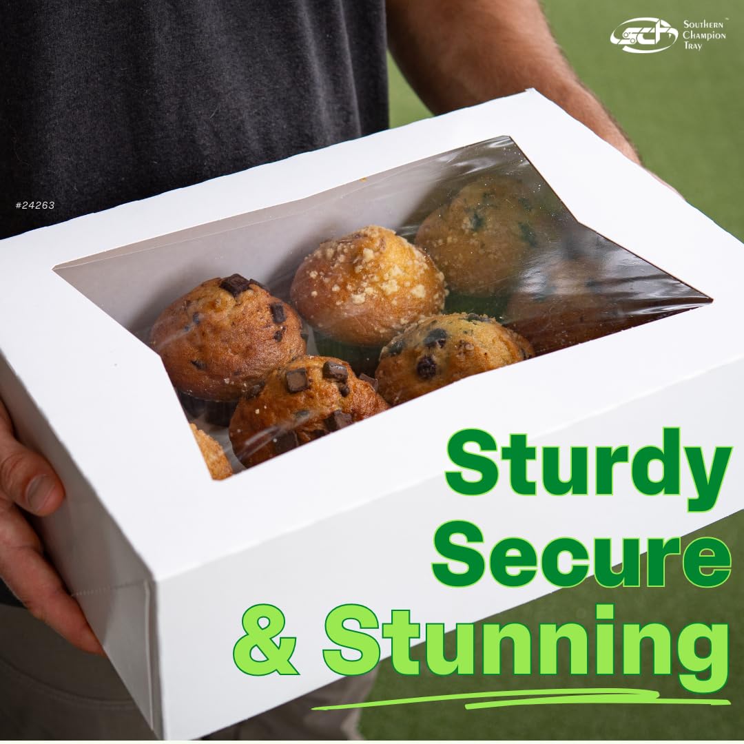 Sct White Window Bakery Boxes With Attached Flip Top, 4-Corner Beers Design, 8 X 8 X 2.5, White, Paper, 200/Carton