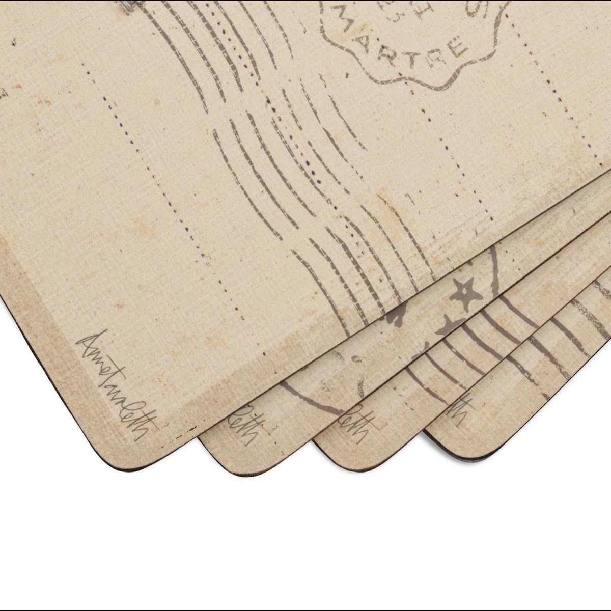 Pimpernel Postcard Sketches Collection Placemats | Set Of 4 | Heat Resistant Mats | Cork-Backed Board | Hard Placemat Set For Di