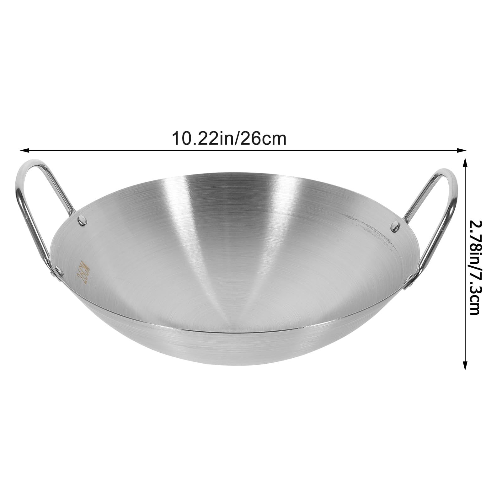 Bestonzon 10 Inch Stainless Steel Wok, Dual Handled Wok Round Bottom Wok Traditional Style Frying Pan Cooking Pot For Kitchen Re