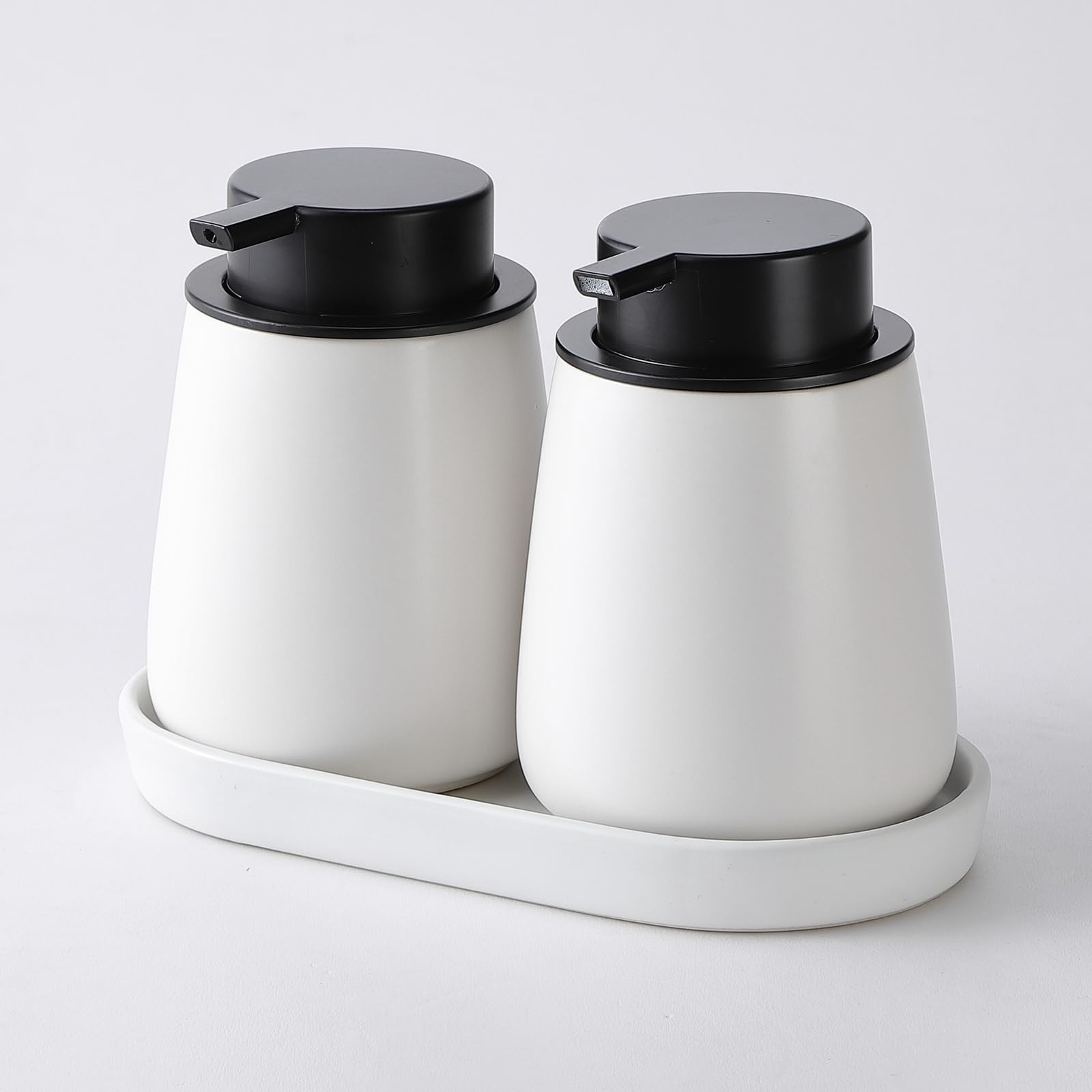 Eyrozia White Round Soap Dispenser Tray - 8'' Ceramic Vanity Tray For Bathroom Decorative, Jewelry Ring Dish, Comestic Holder, K