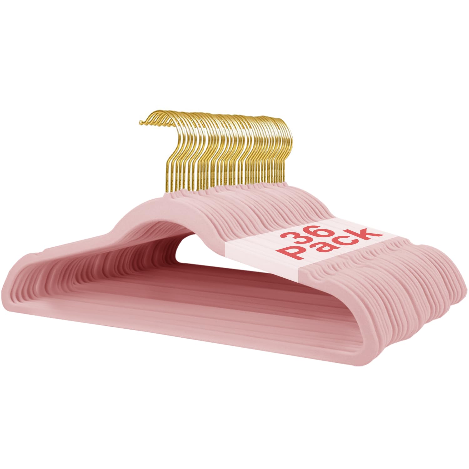 Wellong 36 Packs Velvet Clothes Hangers, 17.3 Inches Non-Slip Skirt Hangers, Sturdy Dresses Hangers With Shoulder Notches, Space