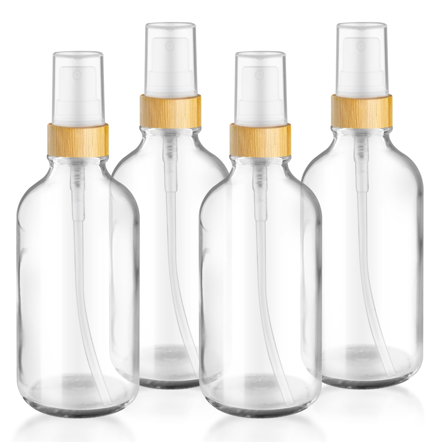 Dmuuudm 4-Pack 4 Oz Glass Spray Bottle With Bamboo Lid,Empty Refillable Fine Mist Atomizer,Leak-Proof Travel Liquid Holder Conta