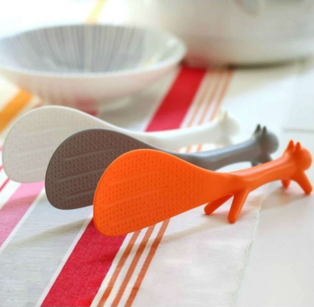 Akoak 3 Piece Creative Household Kitchen Tools,Lovely Squirrel Shape Standing Spoon Non-Stick Rice Spoon Fashion Rice Cooker Dis