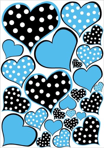 Blue And Black Polka Dot Heart Wall Decals Stickers