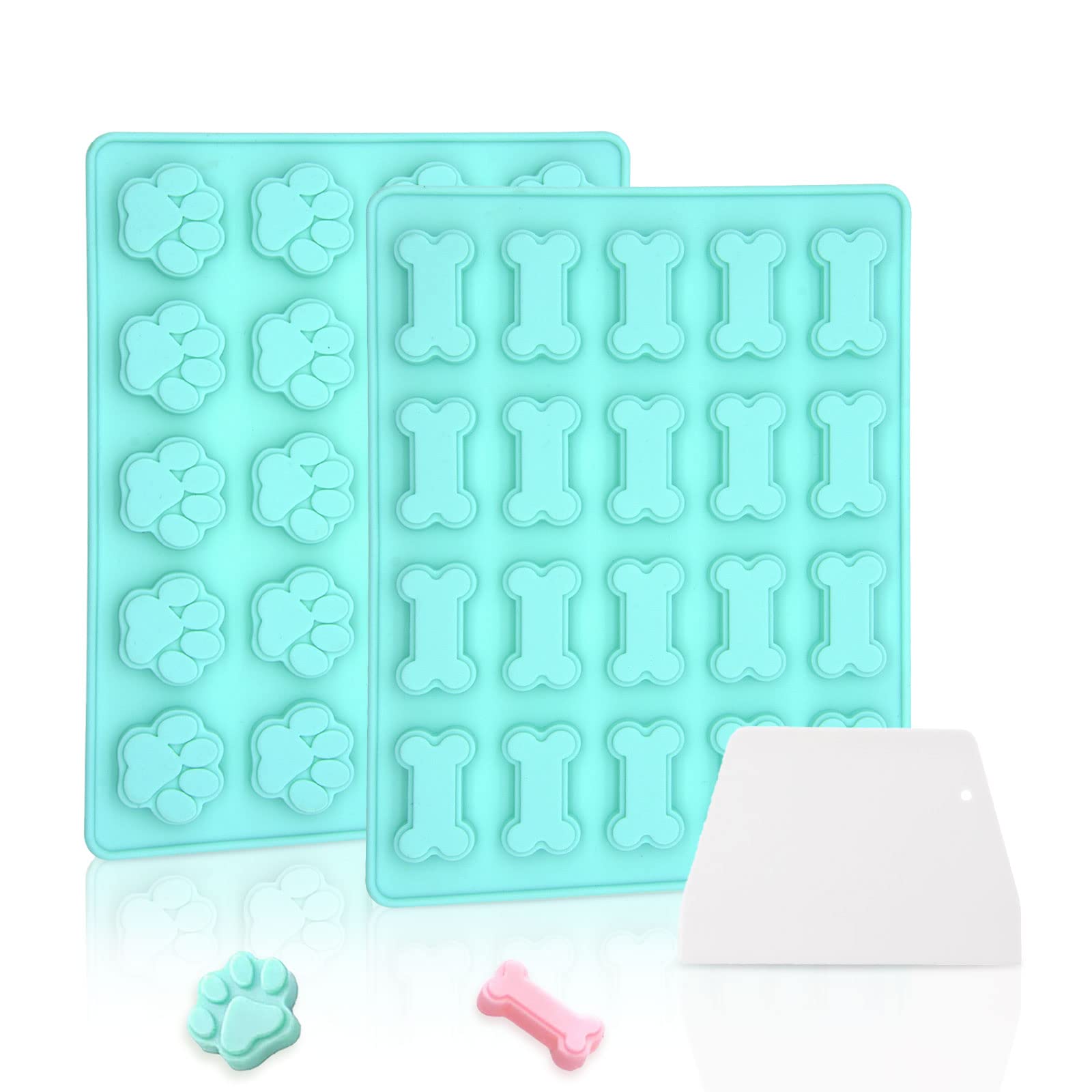 Bongpuda 2 Pcs Silicone Dog Treat Molds for Baking and Frozen, Paw and Bone Candy Molds,Dog Bone Molds for Treats,For Baking Cho