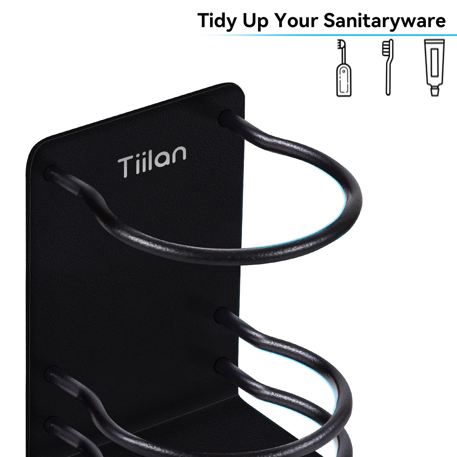 Tiilan Toothbrush Holder Wall Mounted, Bathroom Storage Stand For Razor, Toothpaste - Self Adhesive, Stainless Steel, Black