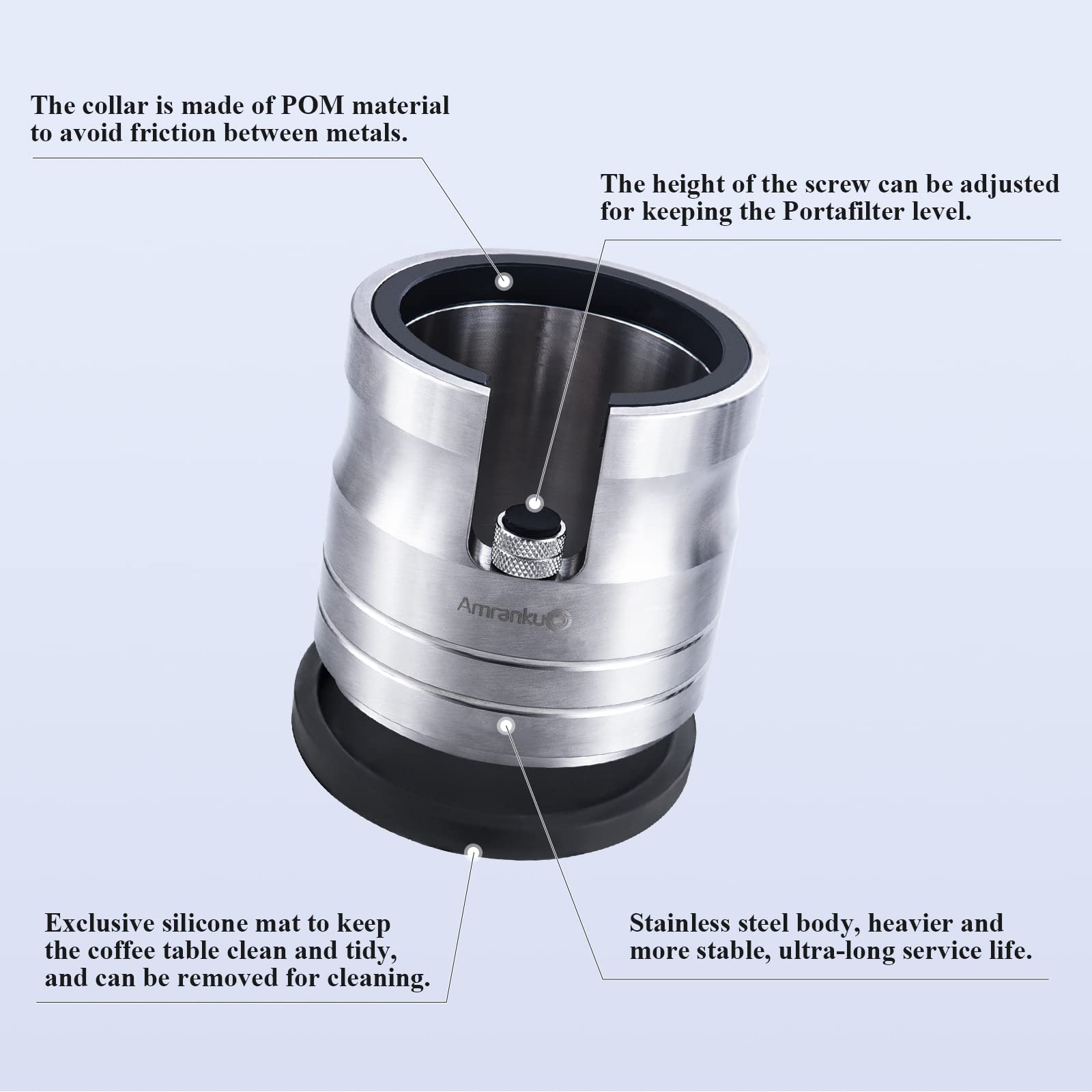 Amrankuo Portafilter Holder - Espresso Tamping Station Crafted From Solid 304 Stainless Steel For Most 58Mm Portafilters With Ad