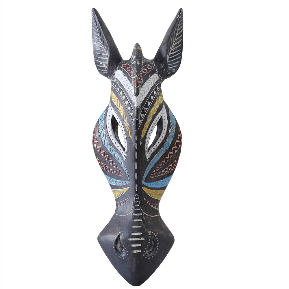 OTARTU 5 by 14 inch African Animal Zebra Mask Wall Decor Sculpture Hand Carved Geometric on Surface,Africa Tribe Style (Zebra)