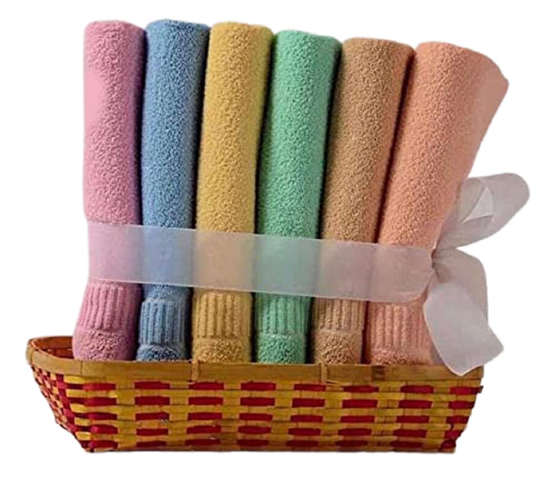 Ayus Cotton Hand Towel 450 Gsm, Multicolor (Pink, Green, Blue, Orange, Yellow, Brown) Ultra Soft And Super Absorbent (Set Of 6)
