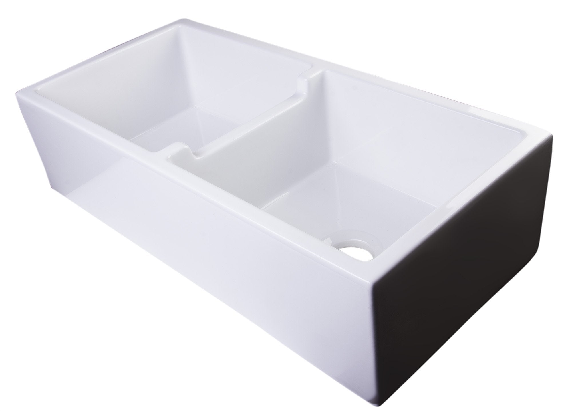 Alfi Brand Ab3918Db-W Smooth Thick Wall Fireclay Double Bowl Farm Sink, 39'', White