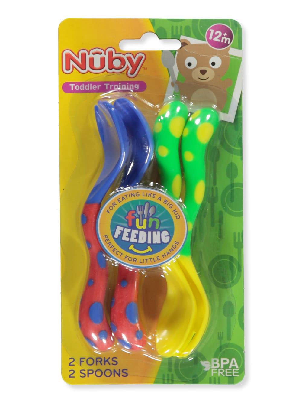 Nuby Fun Feeding Spoons & Forks 2Pack  yellow/green, one size