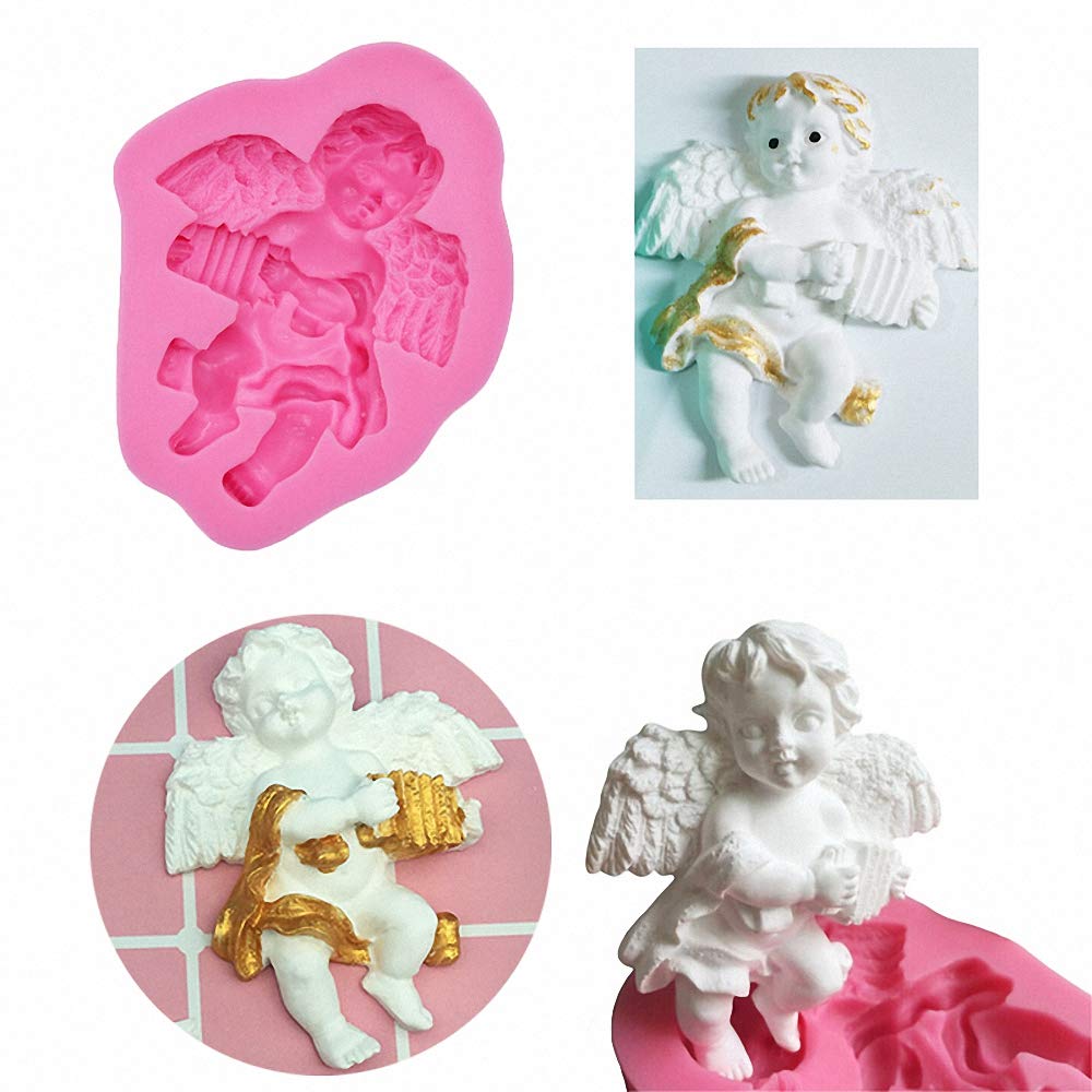 Hiparty 3Pcs/Set Mini Angel Baby & Wings Fondant Molds Angelic Cherub Silicone Cake Decorating Tools Polymer Clay Molds For Boy