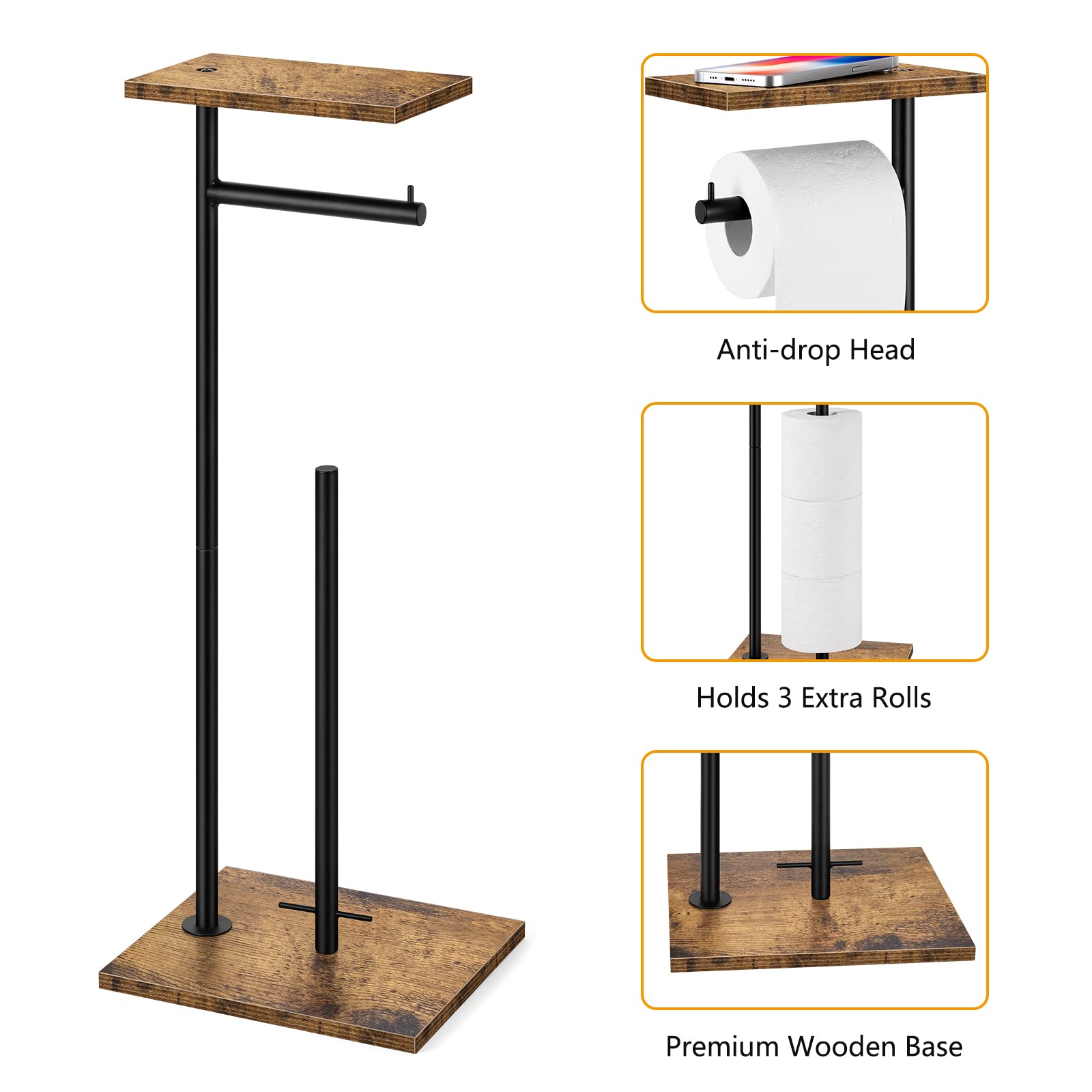 Toilet Paper Holder Stand Freestanding Tissue Paper Roll Holder With Shelf Farmhouse Toilet Paper Dispenser For Bathroom Toilet