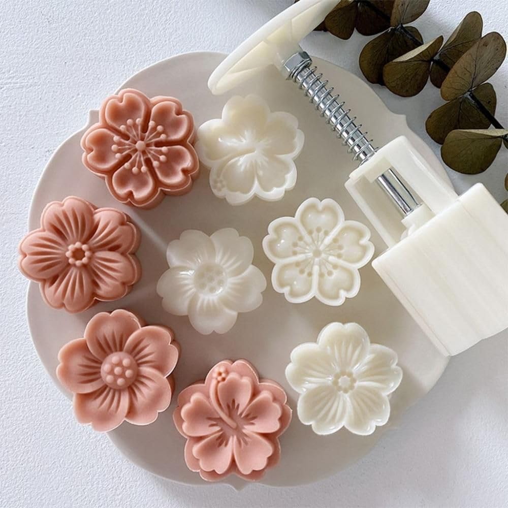 White Mold with 6 Petals 30g Mooncake Mould Hand Press Cookie Stamps, Cherry Blossom Flower Stamps, MidAutumn Festival Pastry T