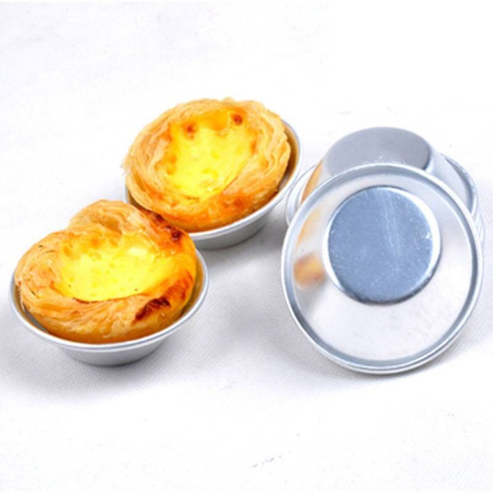 Esowemsn 20Pcs Heat Resistant Anodized Aluminum Egg Tart Cupcake Cake Cookie Mold Pudding Mould Multi-Functional Baking Tool