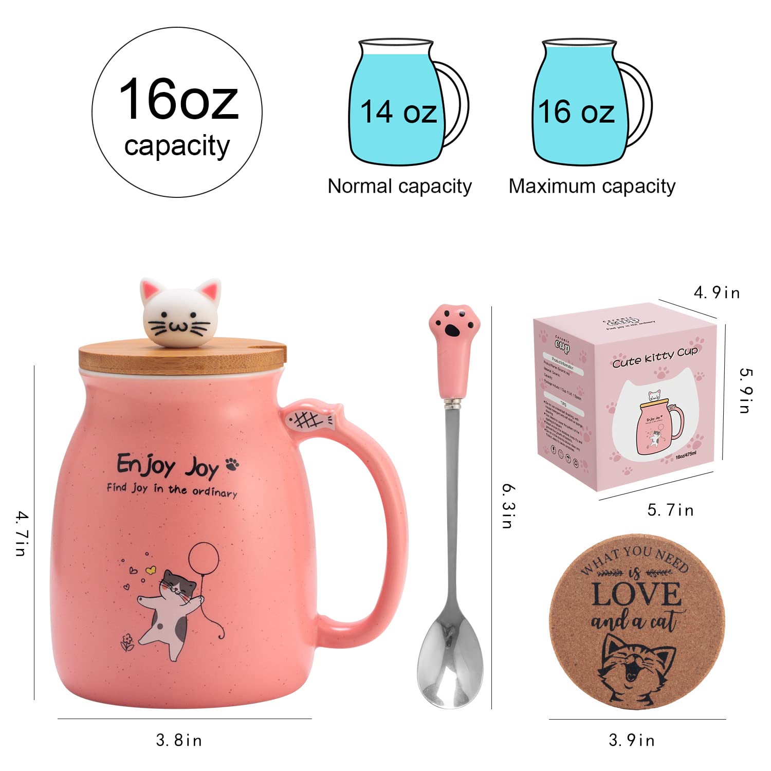 Novelty Cat Mug Cute Ceramic Coffee Cup With Kawaii Wooden Kitty Lid, Lovely Cat Claw Spoon, Anime Wooden Cat Coaster, Cat Thing