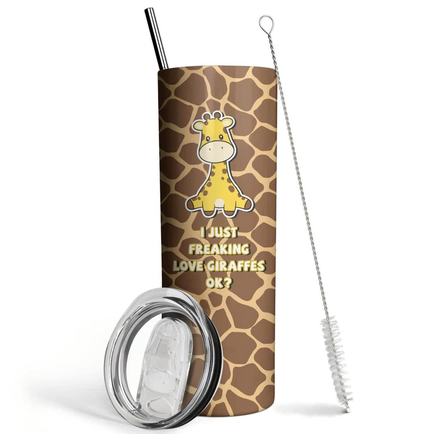 Giraffe Tumbler With Lid And Straw, Unique Giraffe Gifts For Women, Men Girls, Cute Giraffe Skinny Tumbler Cup Water Bottle Coff