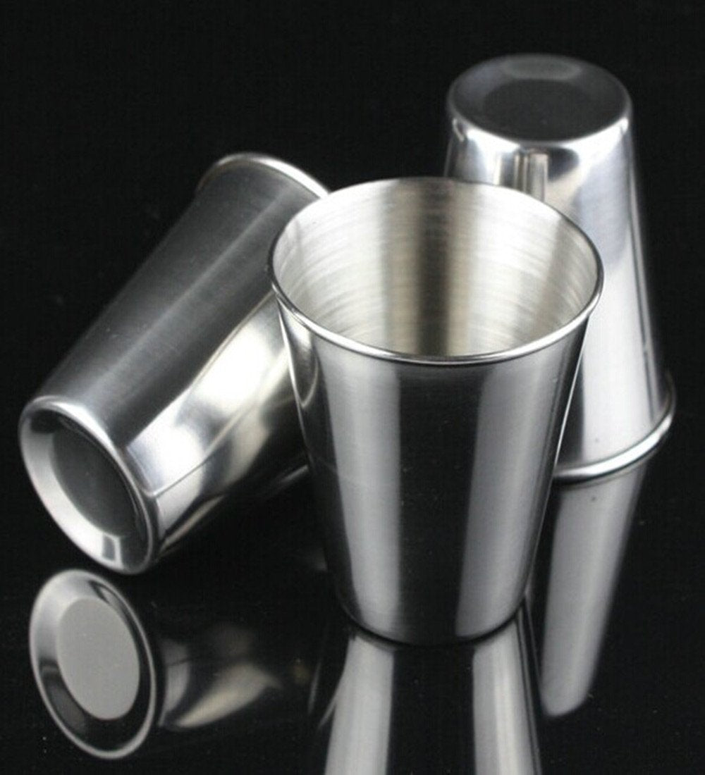 Yueton Set Of 4 Stainless Steel Shot Cups Drinking Vessel With Black Leather Carrying Case (70Ml)