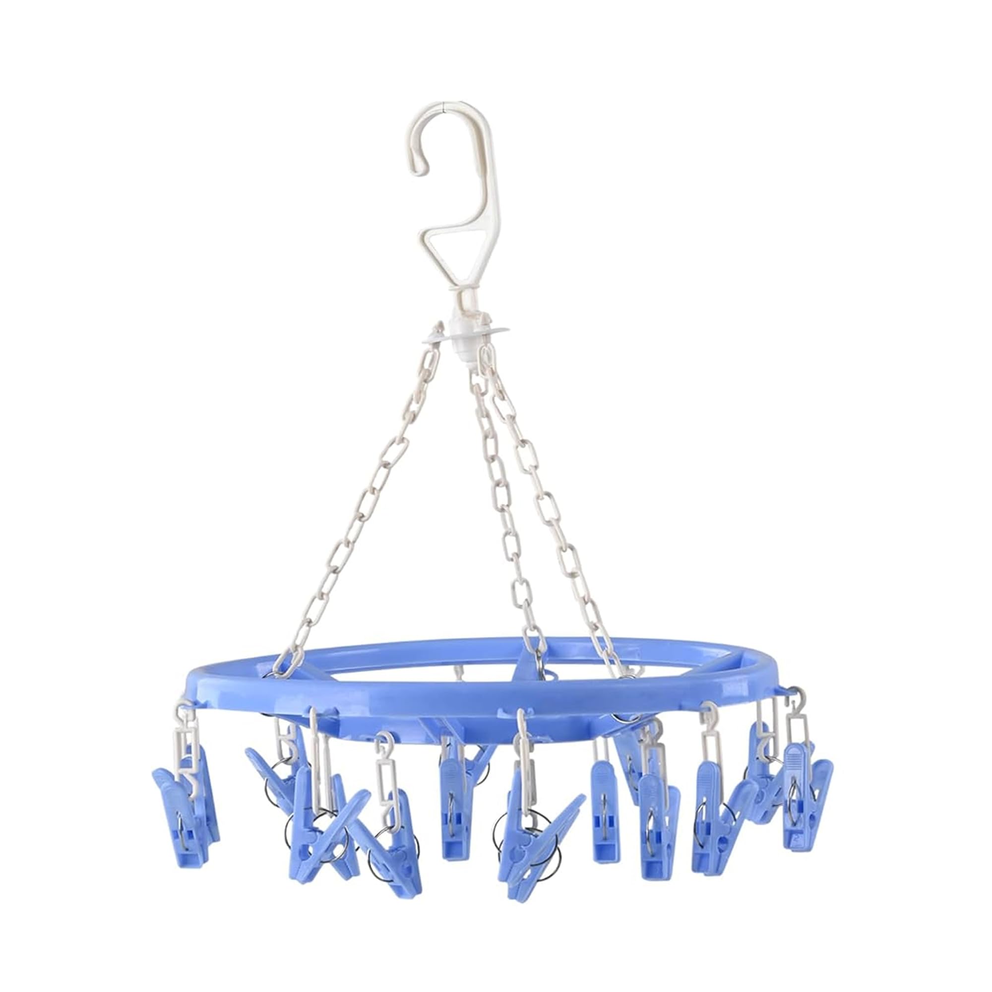 Kuber Industries Cloth Drying Hanger | 16 Clips Baby Drying Pegs | 360 Degree Rotatable Hanger | Clip Stand For Cloth | Round Cl